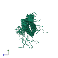 PDB entry 2m9x coloured by chain, ensemble of 20 models, side view.