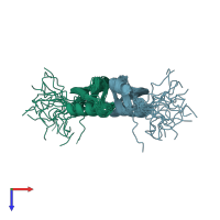 PDB entry 2ma8 coloured by chain, ensemble of 20 models, top view.