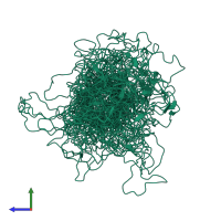 PDB entry 2maf coloured by chain, ensemble of 20 models, side view.
