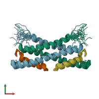PDB entry 2mak coloured by chain, ensemble of 20 models, front view.