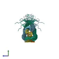 PDB entry 2mak coloured by chain, ensemble of 20 models, side view.