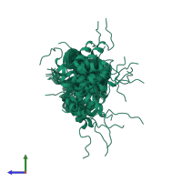 PDB entry 2mar coloured by chain, ensemble of 20 models, side view.