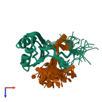 PDB entry 2mb0 coloured by chain, ensemble of 20 models, top view.