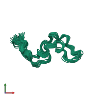 PDB entry 2mb1 coloured by chain, ensemble of 20 models, front view.