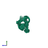 PDB entry 2mb1 coloured by chain, ensemble of 20 models, side view.