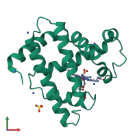 PDB entry 2mb5 coloured by chain, front view.