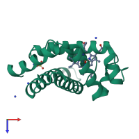 PDB entry 2mb5 coloured by chain, top view.