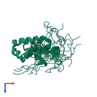 PDB entry 2mbf coloured by chain, ensemble of 20 models, top view.