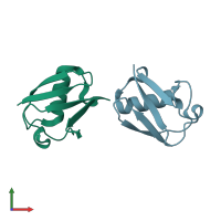 PDB entry 2mbo coloured by chain, front view.