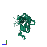 PDB entry 2mca coloured by chain, ensemble of 20 models, side view.