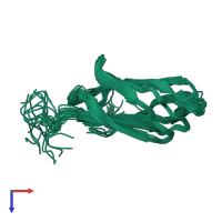 PDB entry 2mca coloured by chain, ensemble of 20 models, top view.