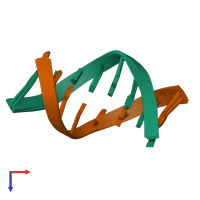 PDB entry 2mcj coloured by chain, ensemble of 10 models, top view.