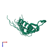 PDB entry 2mck coloured by chain, ensemble of 20 models, top view.