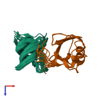 PDB entry 2mcn coloured by chain, ensemble of 10 models, top view.