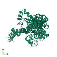 PDB entry 2mdg coloured by chain, ensemble of 20 models, front view.