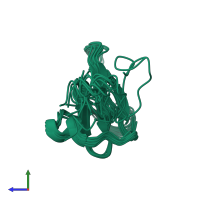 PDB entry 2mdi coloured by chain, ensemble of 15 models, side view.