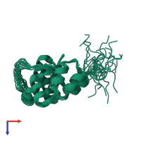 PDB entry 2mdt coloured by chain, ensemble of 20 models, top view.