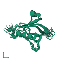 PDB entry 2mdx coloured by chain, ensemble of 10 models, front view.