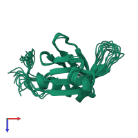 PDB entry 2mdx coloured by chain, ensemble of 10 models, top view.