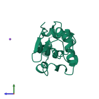 PDB entry 2mee coloured by chain, side view.