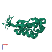 PDB entry 2mem coloured by chain, ensemble of 20 models, top view.