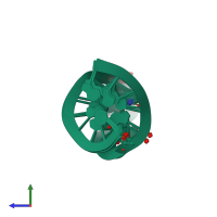 PDB entry 2mer coloured by chain, ensemble of 10 models, side view.