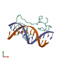 PDB entry 2mf8 coloured by chain, front view.