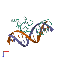PDB entry 2mf8 coloured by chain, top view.