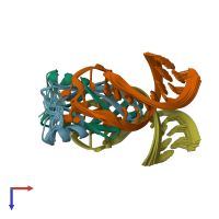 PDB entry 2mfc coloured by chain, ensemble of 20 models, top view.