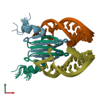 PDB entry 2mff coloured by chain, ensemble of 20 models, front view.