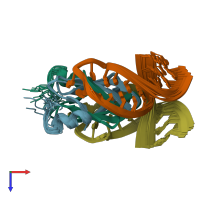 PDB entry 2mff coloured by chain, ensemble of 20 models, top view.