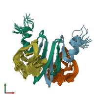 PDB entry 2mfh coloured by chain, ensemble of 20 models, front view.