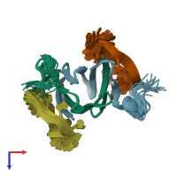 PDB entry 2mfh coloured by chain, ensemble of 20 models, top view.