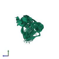 PDB entry 2mfl coloured by chain, ensemble of 10 models, side view.