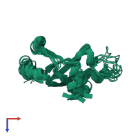 PDB entry 2mfl coloured by chain, ensemble of 10 models, top view.