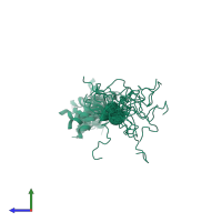 PDB entry 2mfr coloured by chain, ensemble of 20 models, side view.