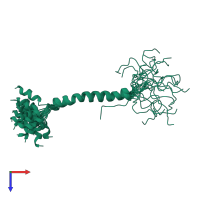 PDB entry 2mfr coloured by chain, ensemble of 20 models, top view.