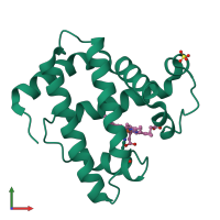 PDB entry 2mgj coloured by chain, front view.