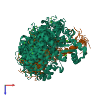 PDB entry 2mgu coloured by chain, ensemble of 20 models, top view.