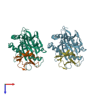 PDB entry 2mha coloured by chain, top view.