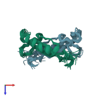 PDB entry 2mhe coloured by chain, ensemble of 20 models, top view.