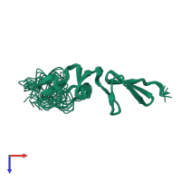 PDB entry 2mhp coloured by chain, ensemble of 10 models, top view.