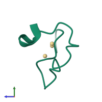 PDB entry 2mhu coloured by chain, side view.