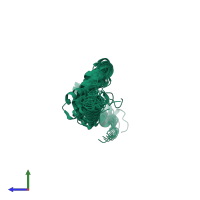 PDB entry 2mi2 coloured by chain, ensemble of 15 models, side view.