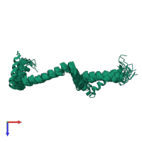 PDB entry 2mi2 coloured by chain, ensemble of 15 models, top view.