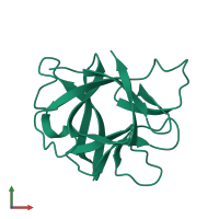 PDB entry 2mib coloured by chain, front view.