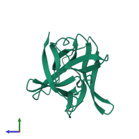 PDB entry 2mib coloured by chain, side view.