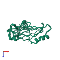 PDB entry 2miz coloured by chain, ensemble of 10 models, top view.