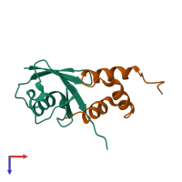 PDB entry 2mj5 coloured by chain, top view.