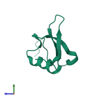 Monomeric assembly 1 of PDB entry 2mj8 coloured by chemically distinct molecules, side view.